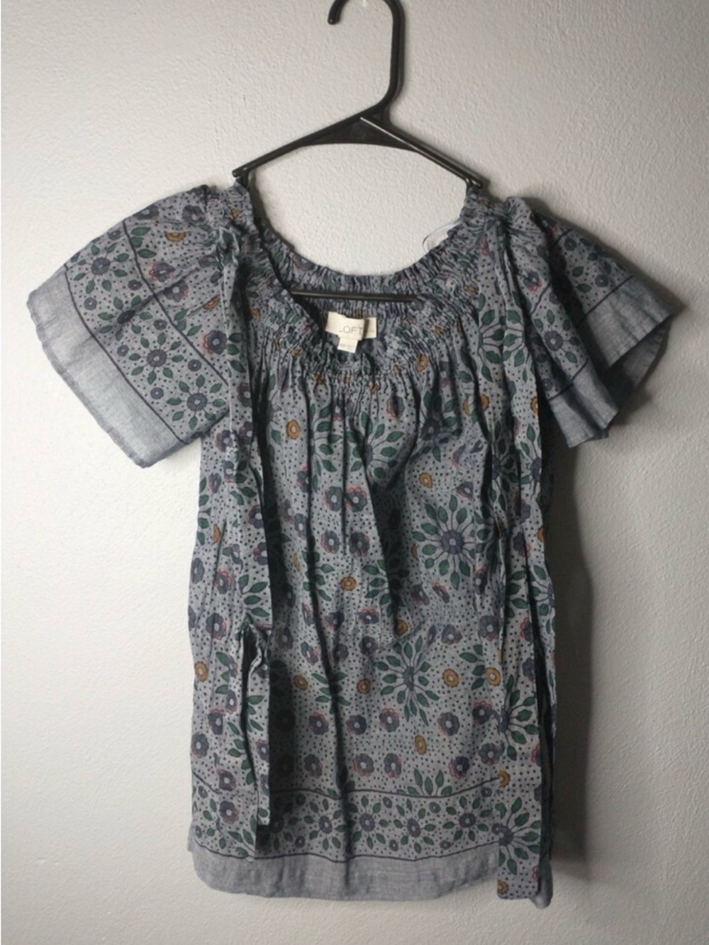 Ann Taylor LOFT Floral Peasant Top Women’s XXSP Petite Puff Sleeve Blouse